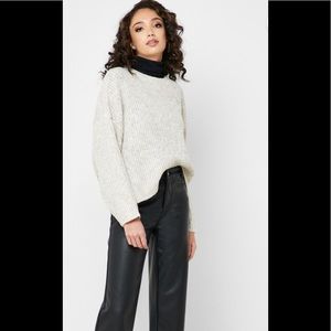 Oatmeal Knitted Ribbed Crewneck Sweater